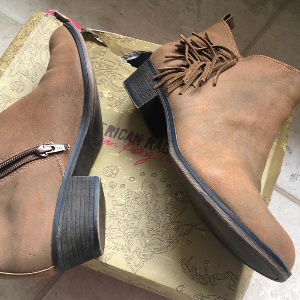 American Rag brown fringe ankle boots Size 8